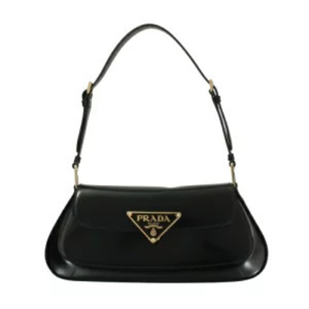 Prada Spazzolato Triangle Flap Shoulder Bag black leather